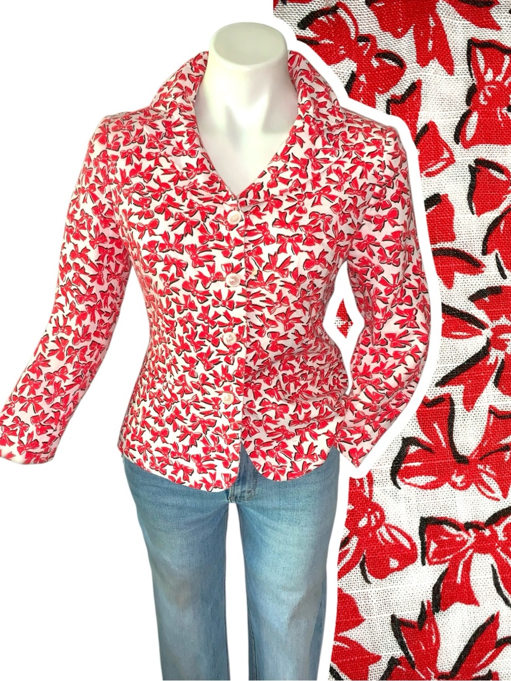 b o w :: Vintage Whimsical Red Bow Cotton Blazer